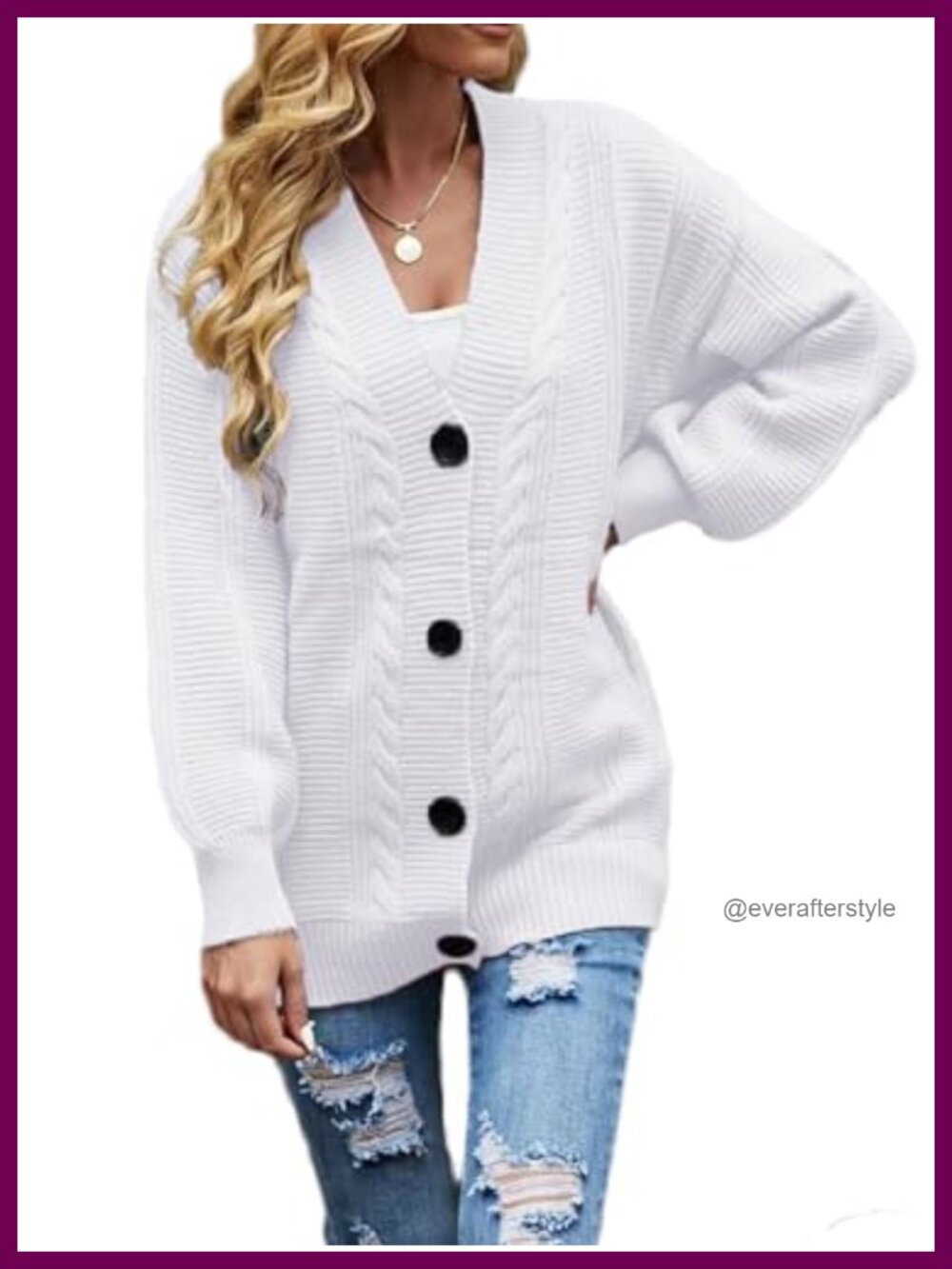 Oversized Cable Knit Cardigan Long Sleeve Button Down Chunky Sweater